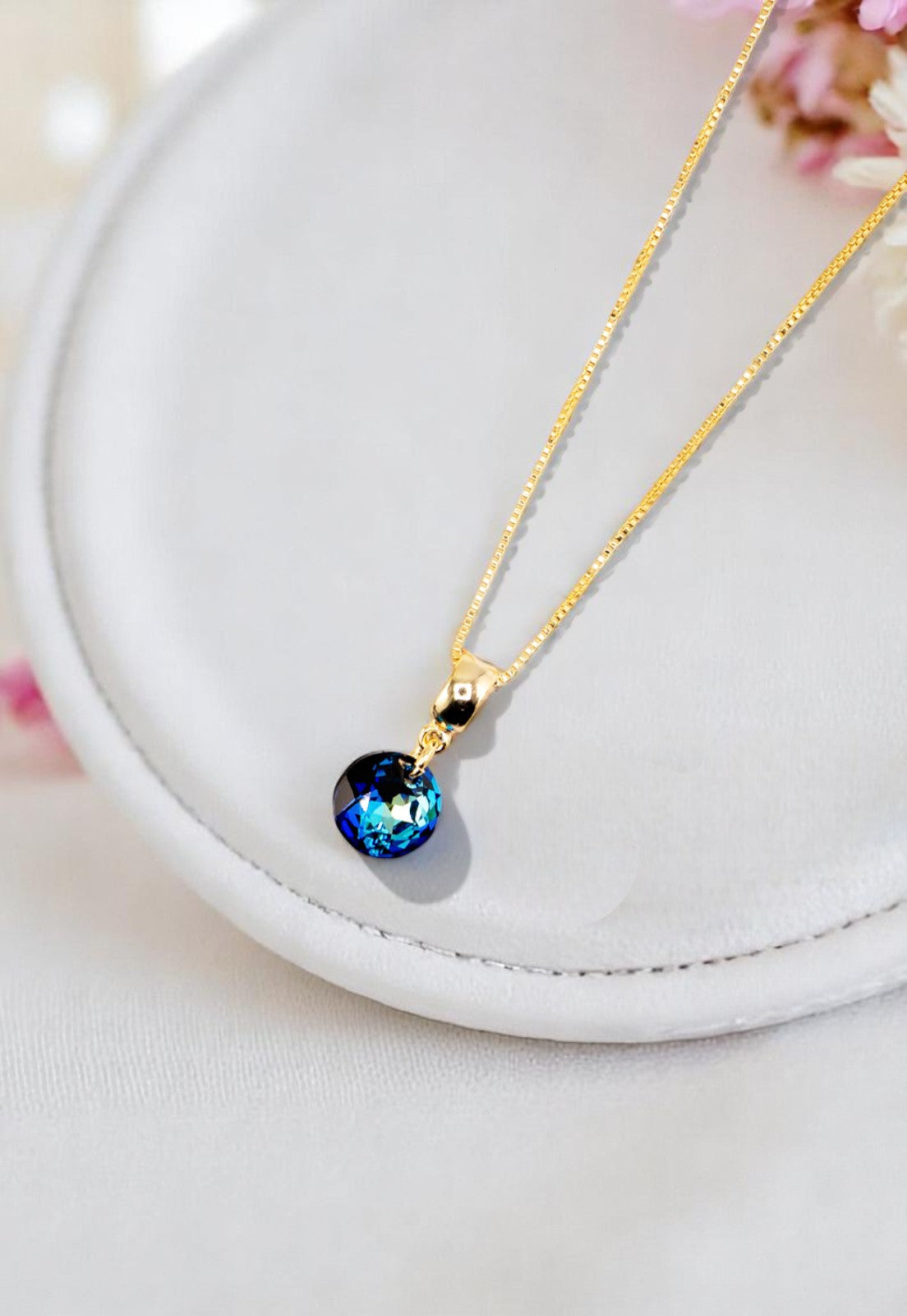 Collar Bali Gold 24K Cristal Genuino Bermuda Blue