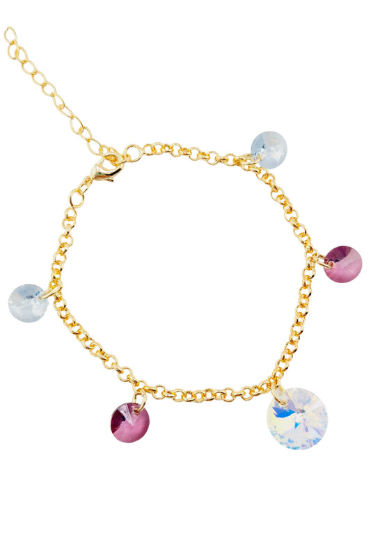 Pulsera Nepal Gold 24k Cristal Genuino Antique Pink