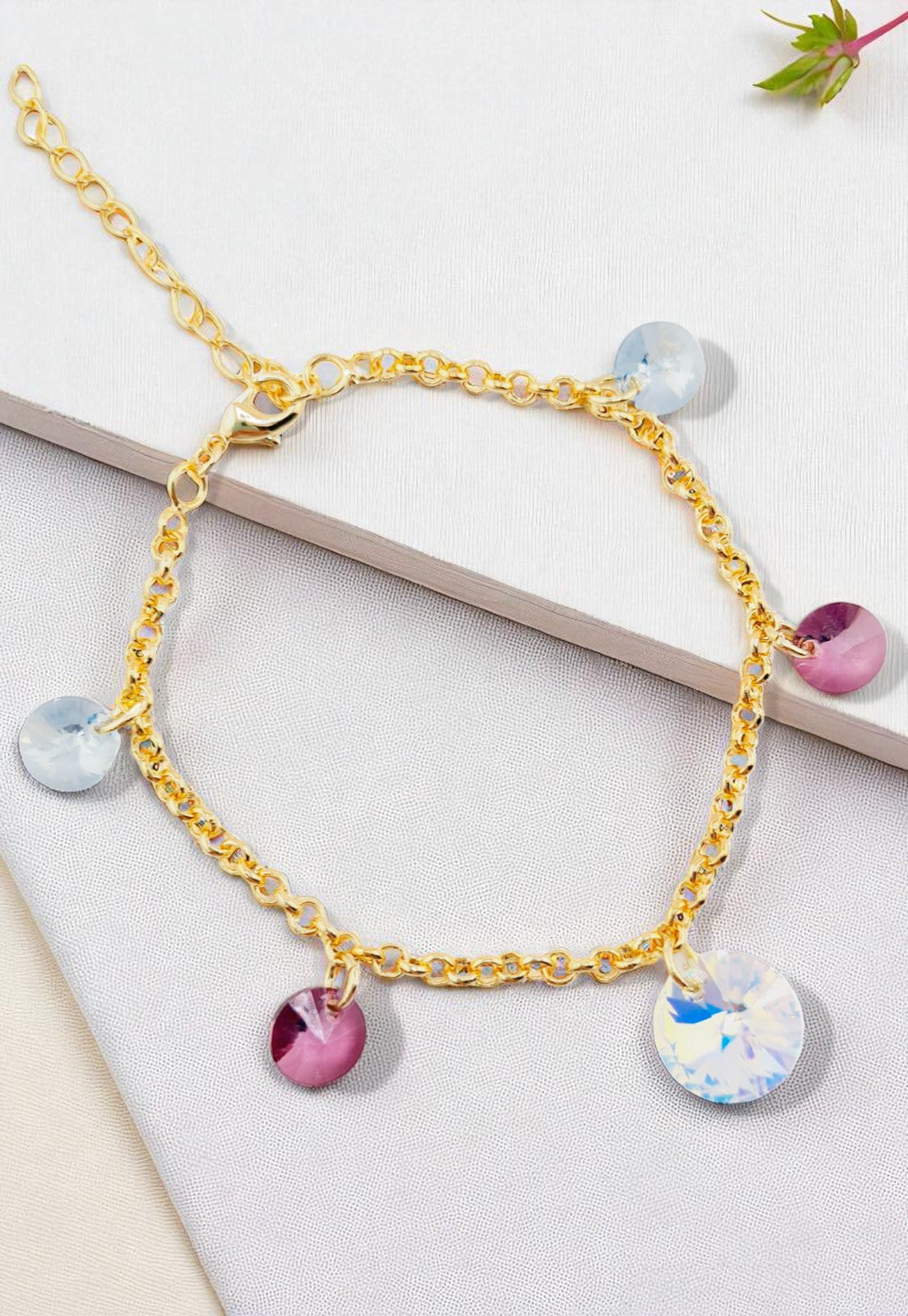 Pulsera Nepal Gold 24k Cristal Genuino Antique Pink