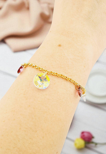 Pulsera Nepal Gold 24k Cristal Genuino Antique Pink