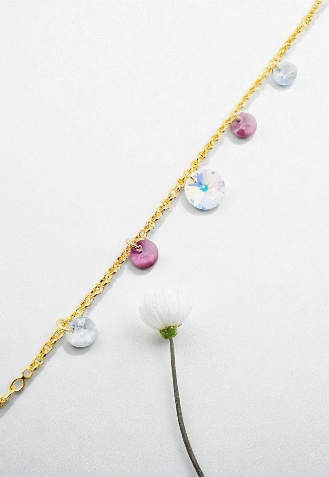 Pulsera Nepal Gold 24k Cristal Genuino Antique Pink