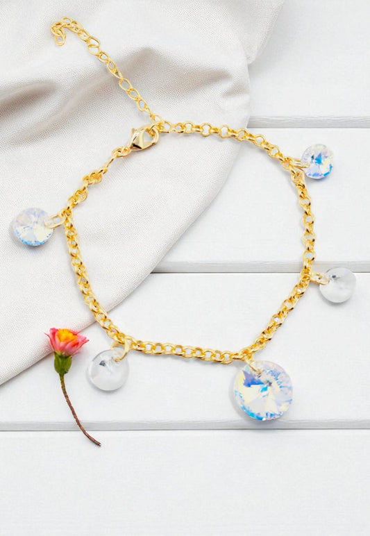 Pulsera Nepal Gold 24k Cristal Genuino Aurora Boreal