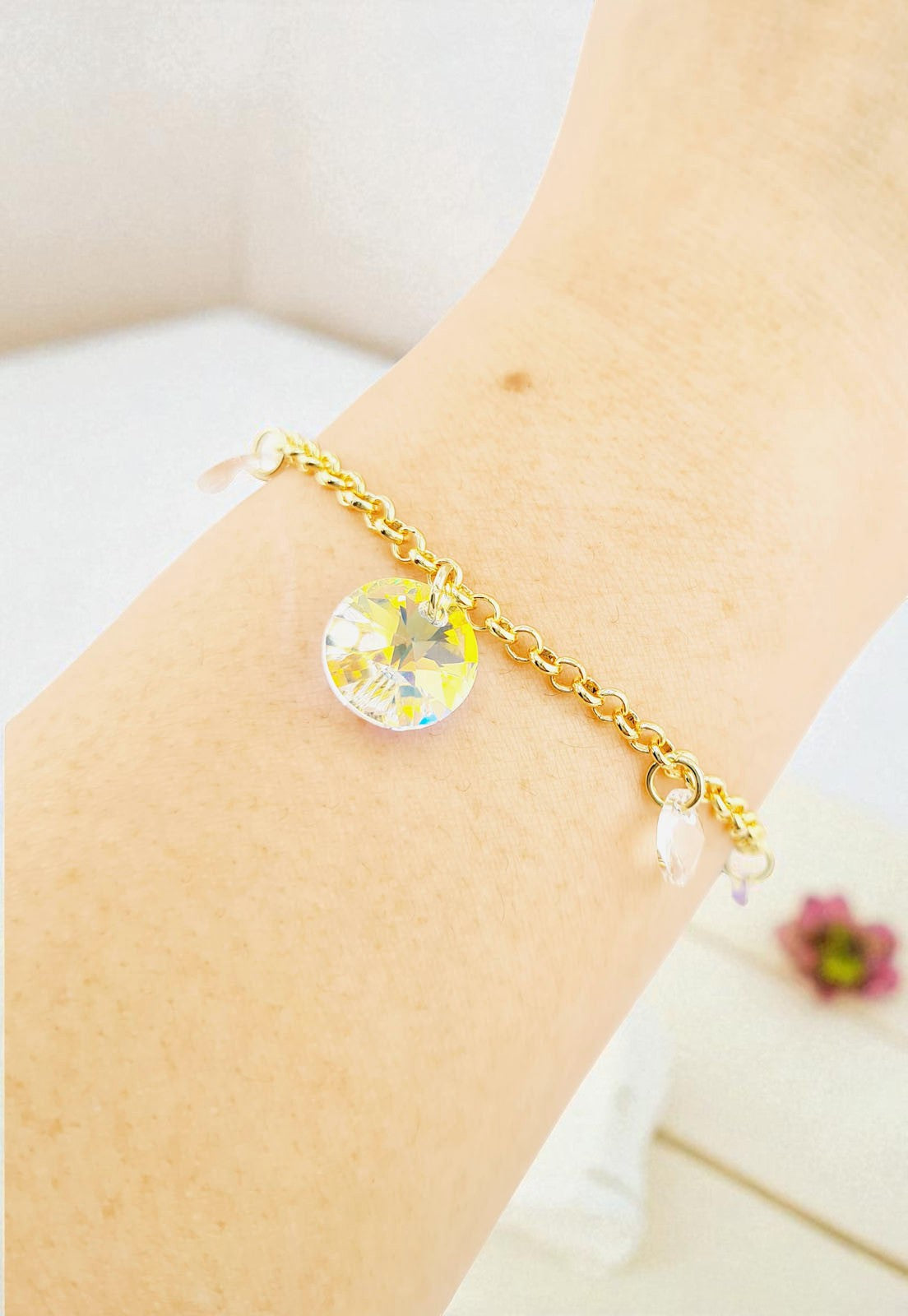 Pulsera Nepal Gold 24k Cristal Genuino Aurora Boreal