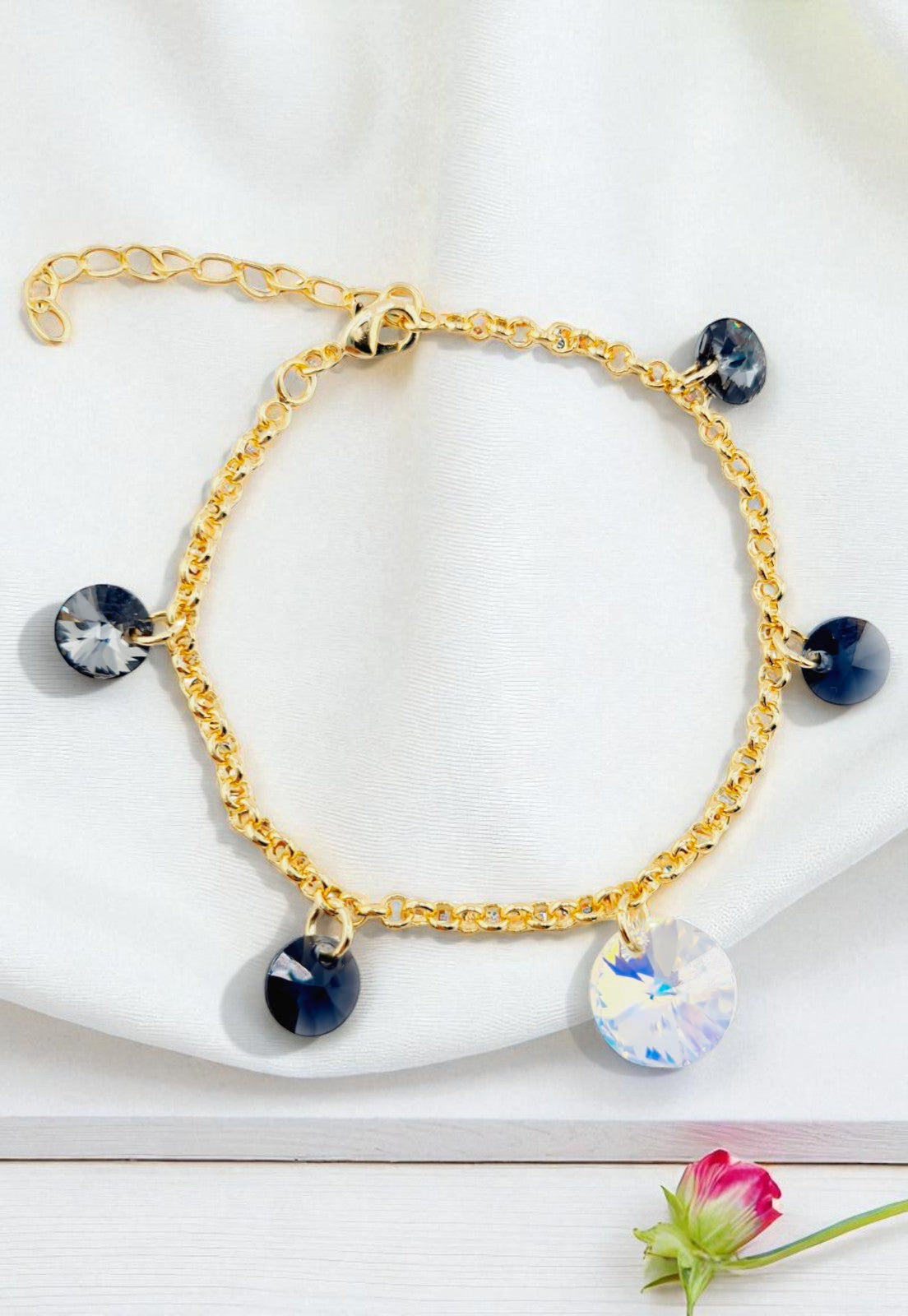 Pulsera Nepal Gold 24k Cristal Genuino Silver Night