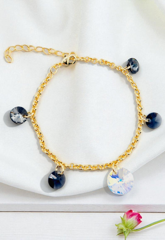 Pulsera Nepal Gold 24k Cristal Genuino Silver Night