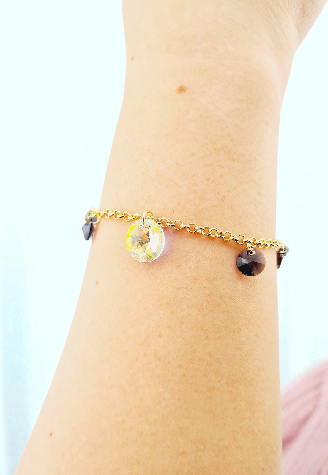 Pulsera Nepal Gold 24k Cristal Genuino Silver Night