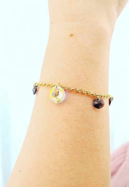 Pulsera Nepal Gold 24k Cristal Genuino Silver Night