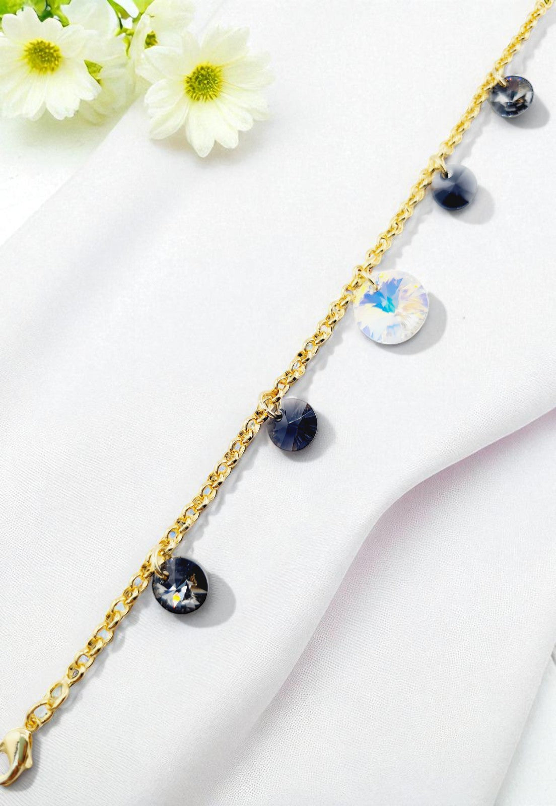 Pulsera Nepal Gold 24k Cristal Genuino Silver Night