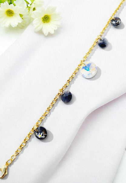 Pulsera Nepal Gold 24k Cristal Genuino Silver Night