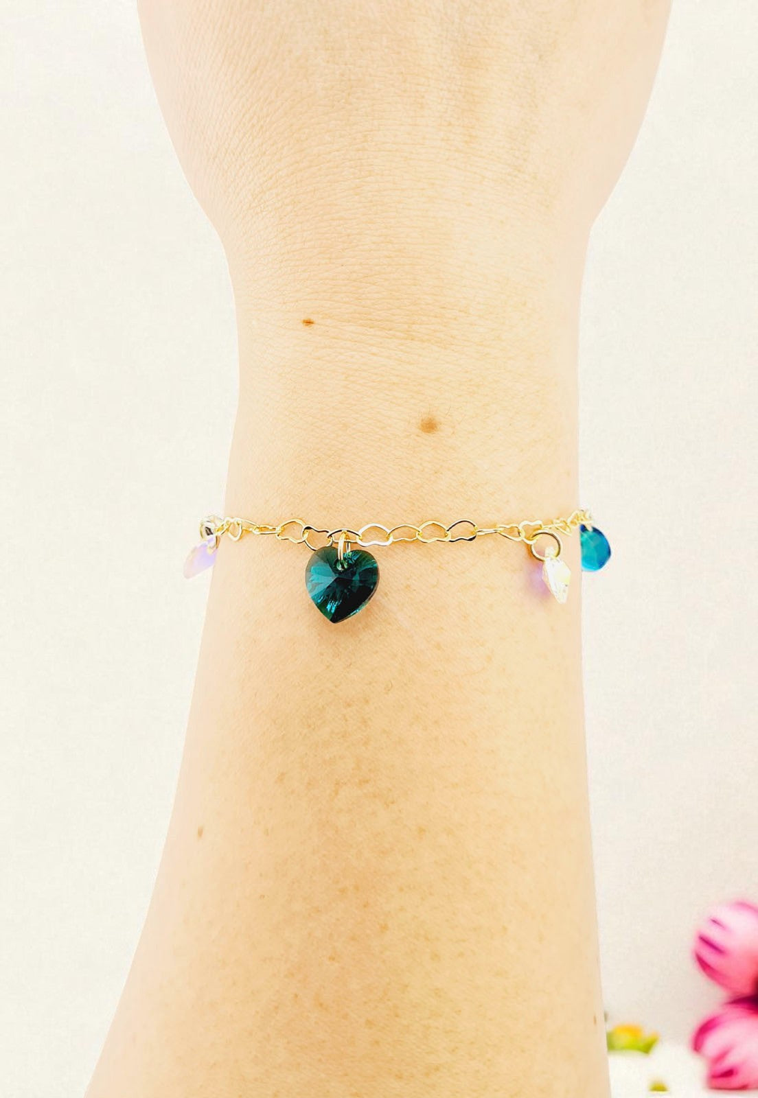 Pulsera Romance Gold 24k Cristal Genuinos Emerald Shimmer