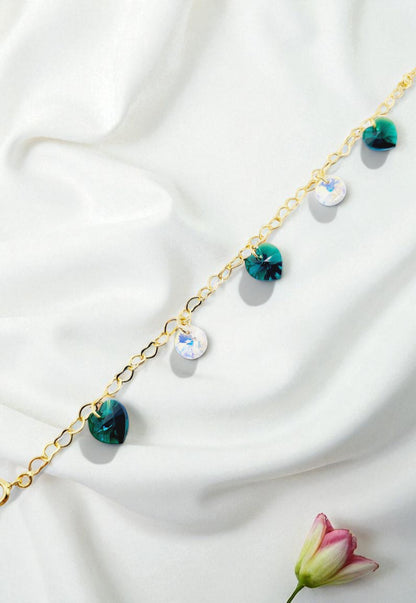 Pulsera Romance Gold 24k Cristal Genuinos Emerald Shimmer