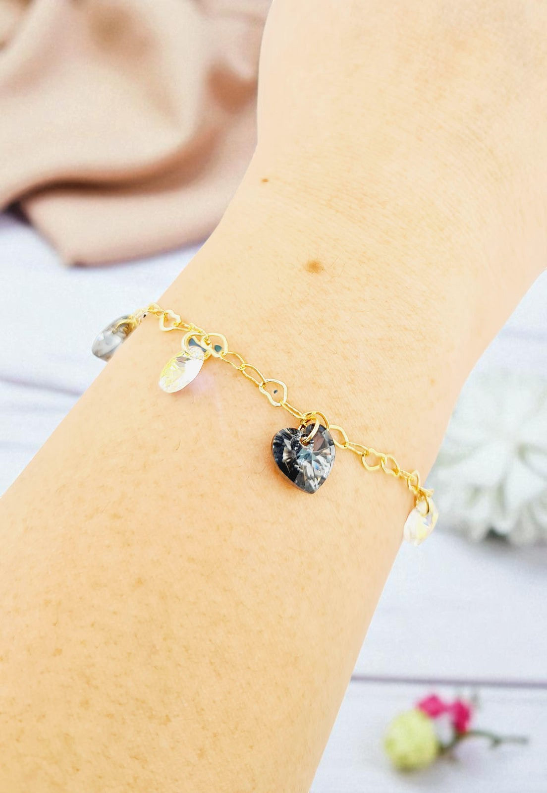 Pulsera Romance Gold 24k Cristal Genuino Silver Night