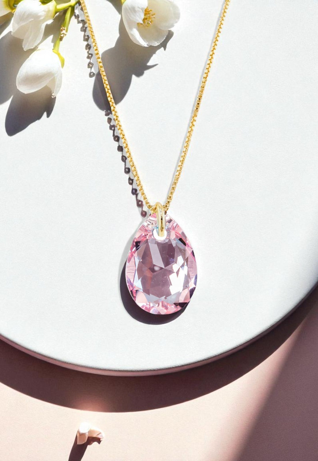 Collar Gota de Luz Gold 24K Cristal Genuino Light Rose