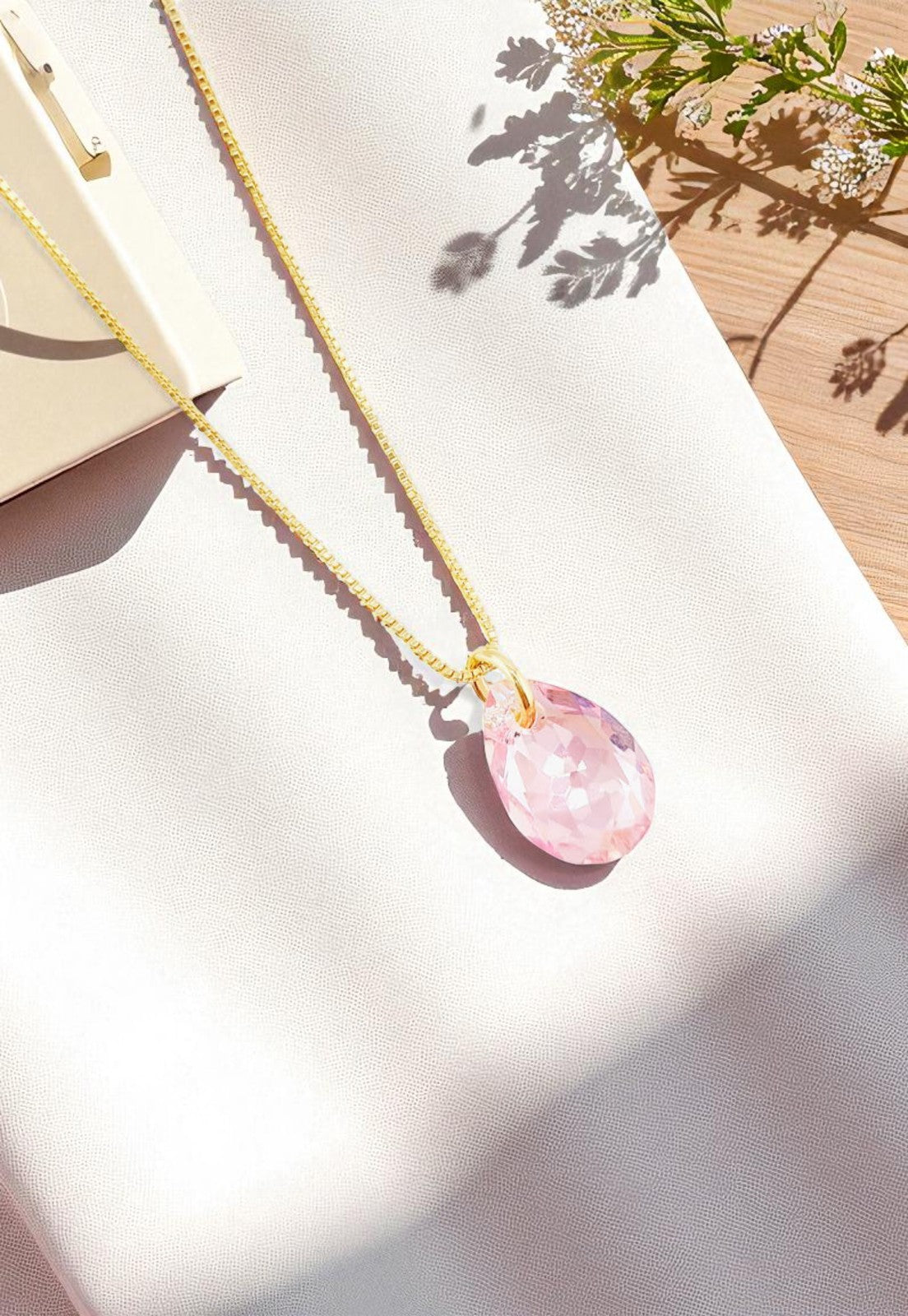 Collar Gota de Luz Gold 24K Cristal Genuino Light Rose