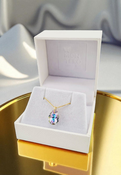 Collar Gota de Luz Gold 24K Cristal Genuino Vitral Light