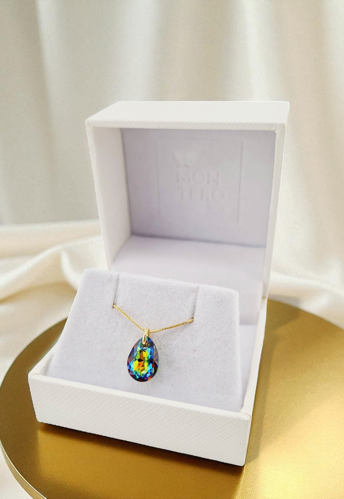 Collar Gota de Luz Gold 24K Cristal Genuino Vitral Medium