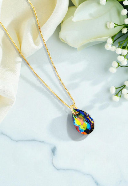 Collar Gota de Luz Gold 24K Cristal Genuino Vitral Medium