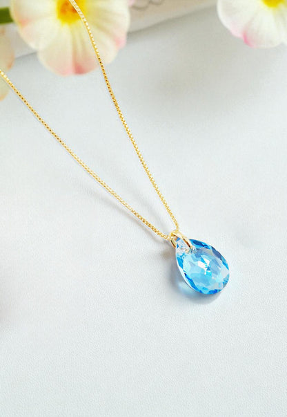 Collar Gota de Luz Gold 24K Cristale Genuino Aquamarine