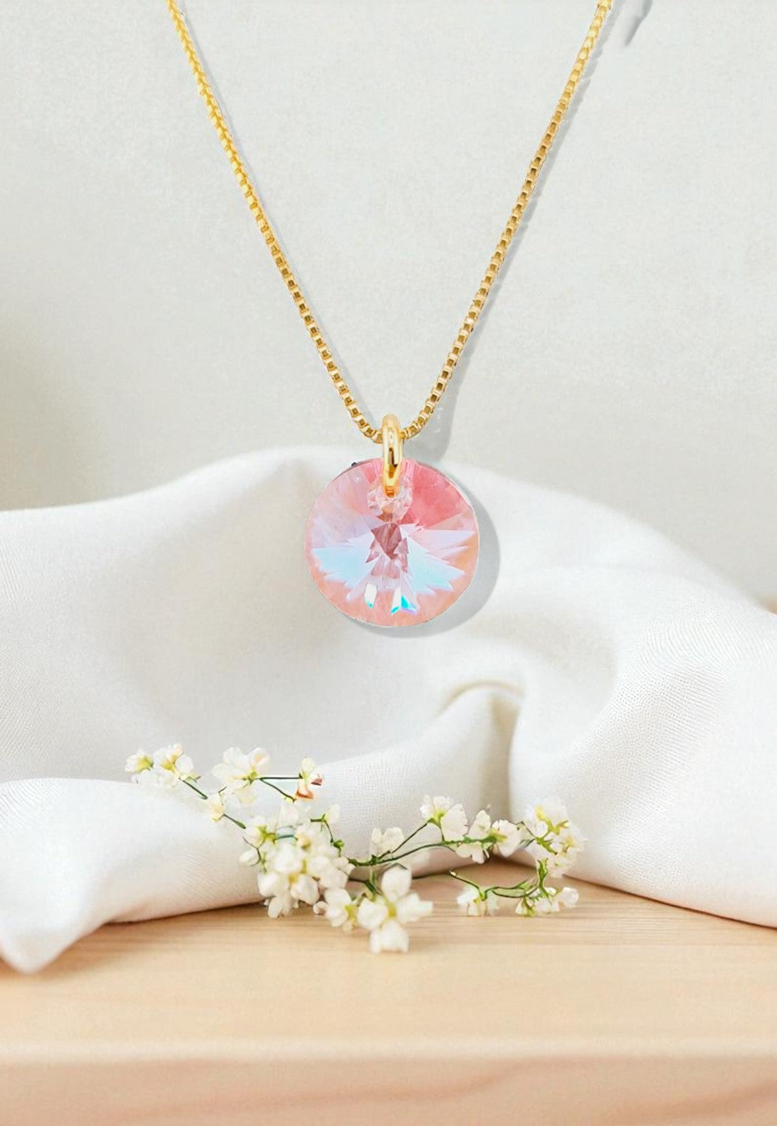 Collar Punto de Luz Gold 24k Cristal Genuino Light Rose