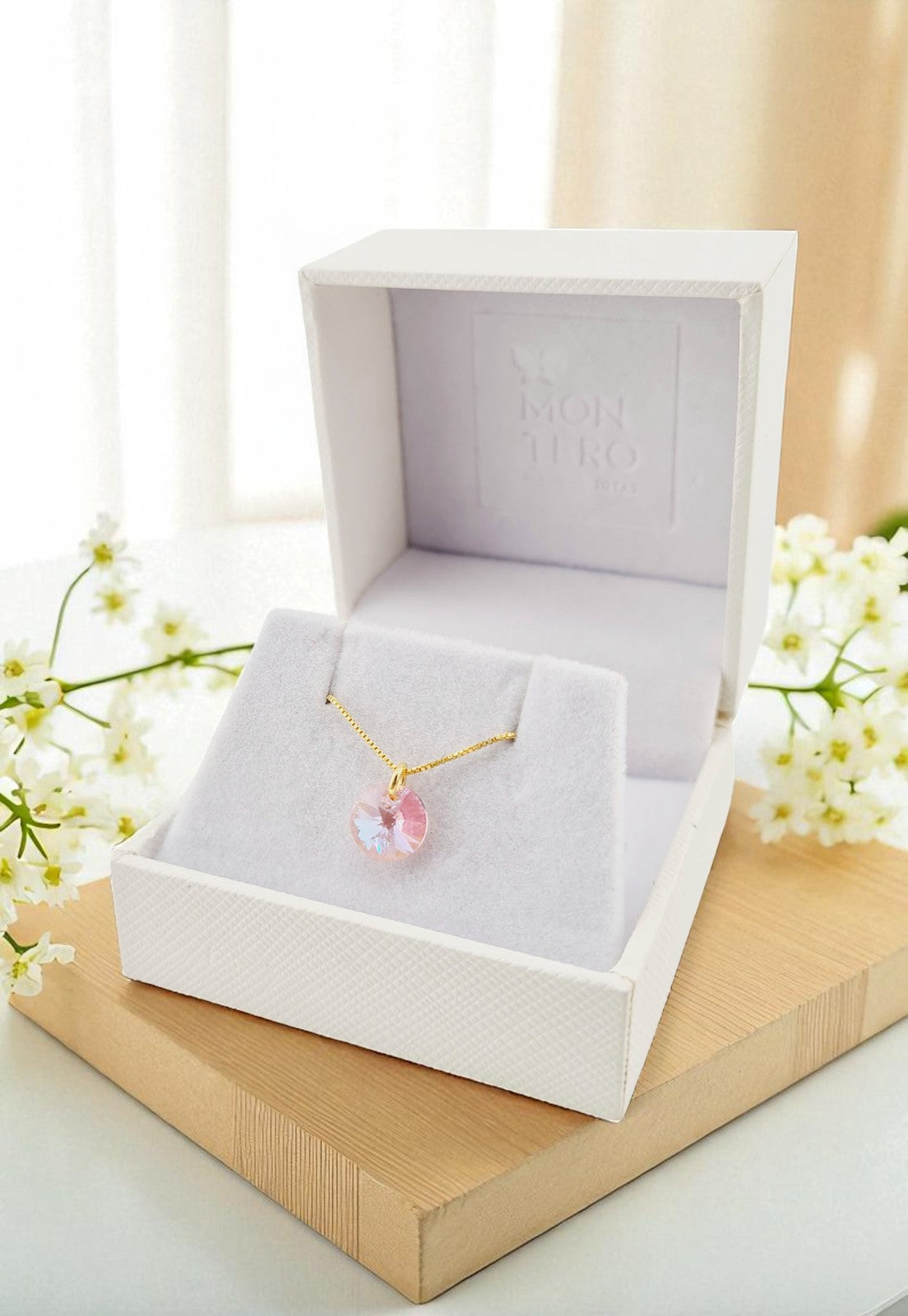 Collar Punto de Luz Gold 24k Cristal Genuino Light Rose