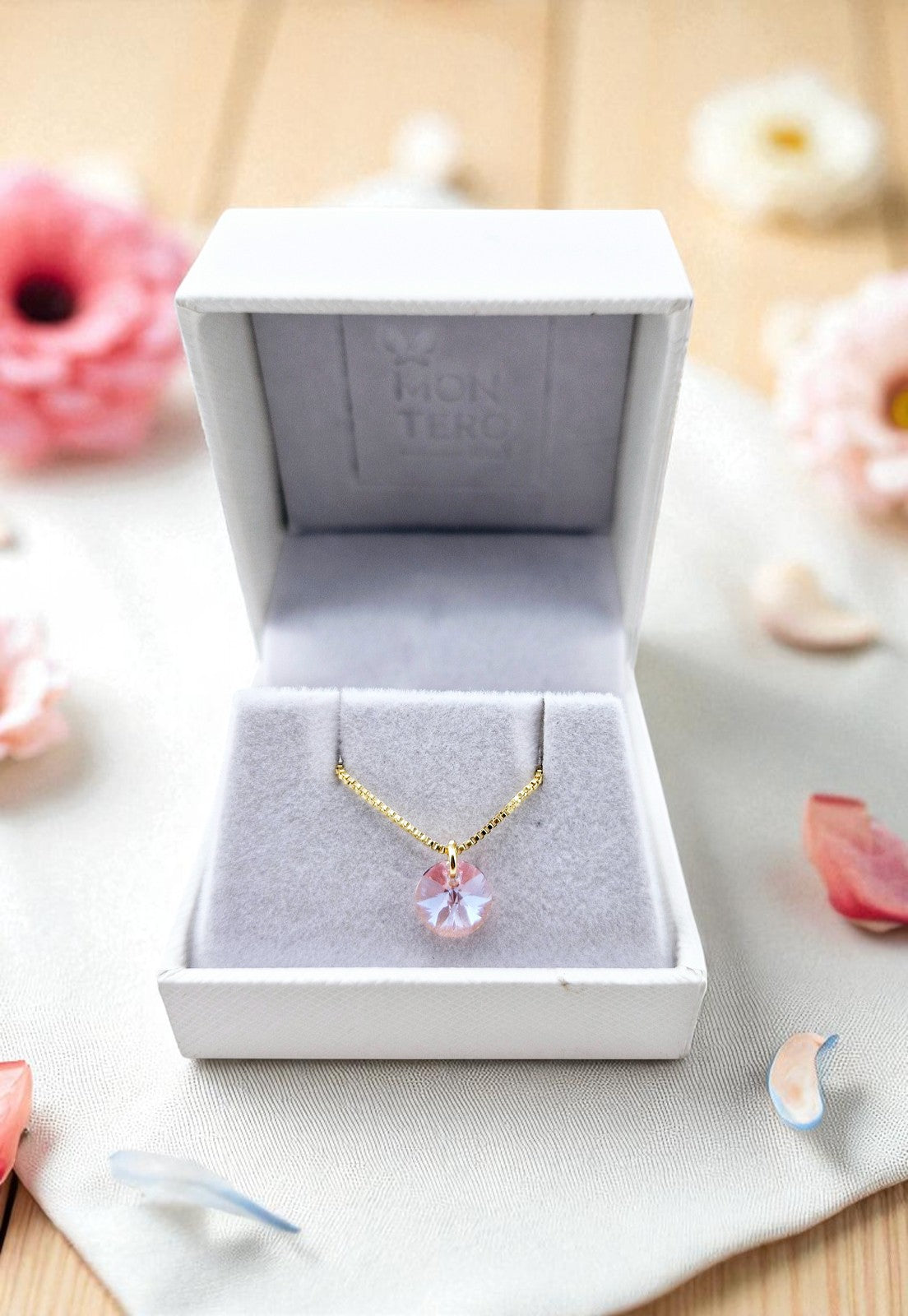 Collar Punto de Luz Gold 24k Cristal Genuino Light Rose