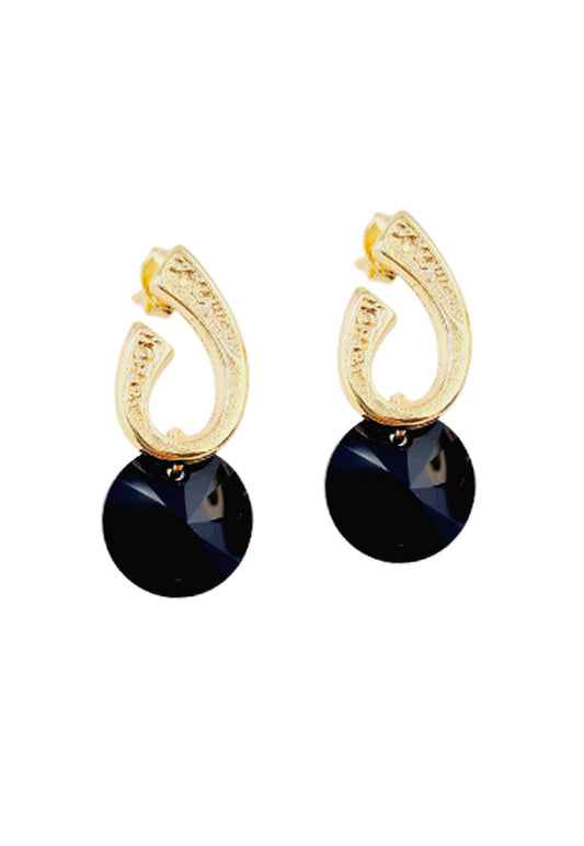 Aros Grace Gold 24K Creado con Cristales de Swarovski® Jet