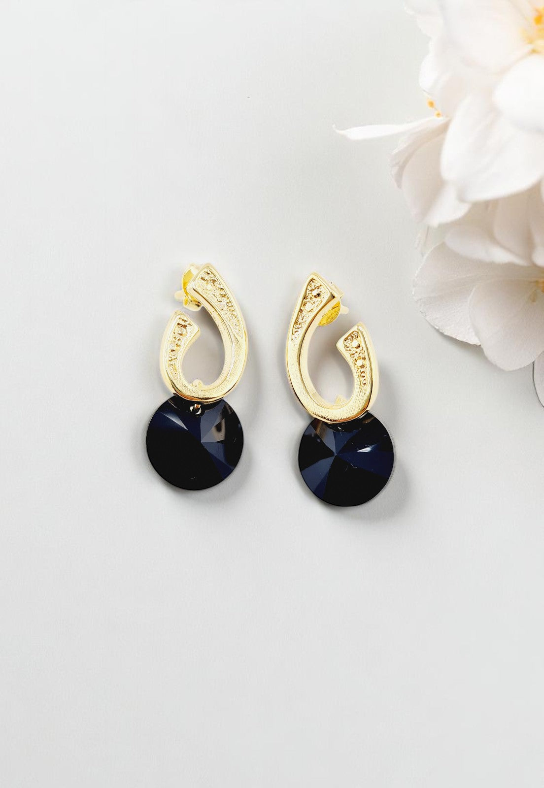 Aros Grace Gold 24K Cristal Genuino Jet