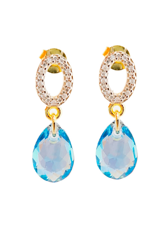 Aros Gota De Luz Gold 24K Cristal Swarovski® Aquamerine