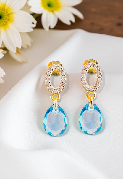 Aros Gota De Luz Gold 24K Cristal Swarovski® Aquamerine