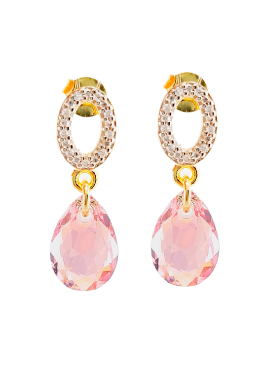 Aros Gota de Luz Gold 24K Cristales Genuinos Light Rose