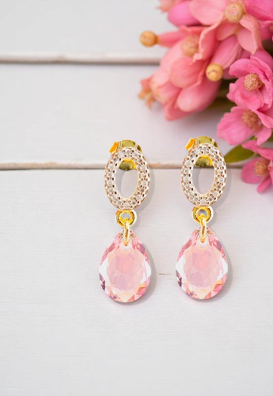 Aros Gota de Luz Gold 24K Cristales Genuinos Light Rose