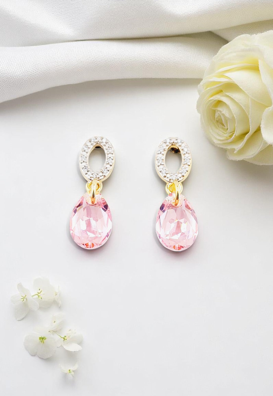 Aros Gota de Luz Gold 24K Cristales Genuinos Light Rose