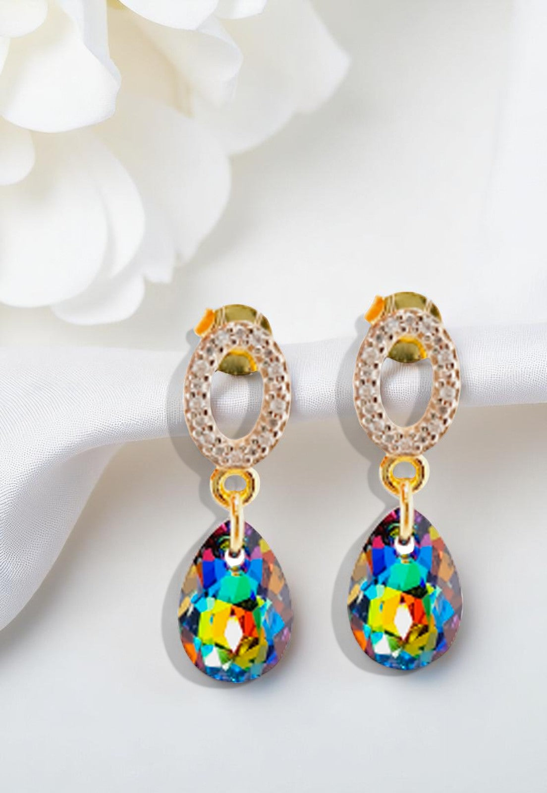 Aros Gota de Luz Gold 24k Cristal Genuino Vitral Medium