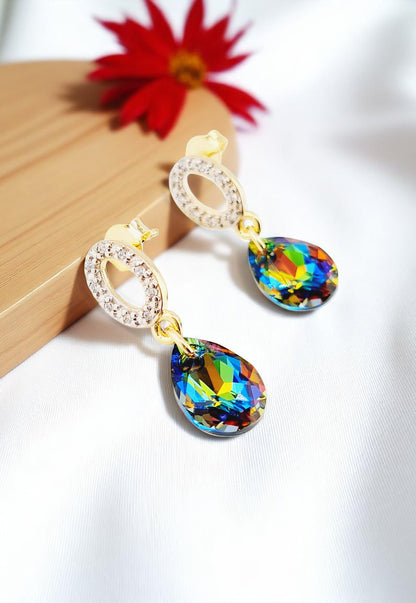 Aros Gota de Luz Gold 24k Cristal Genuino Vitral Medium