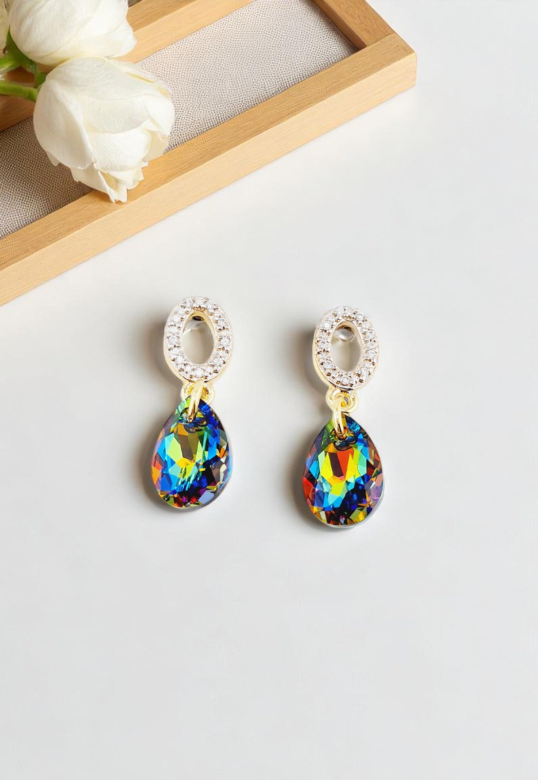 Aros Gota de Luz Gold 24k Cristal Genuino Vitral Medium