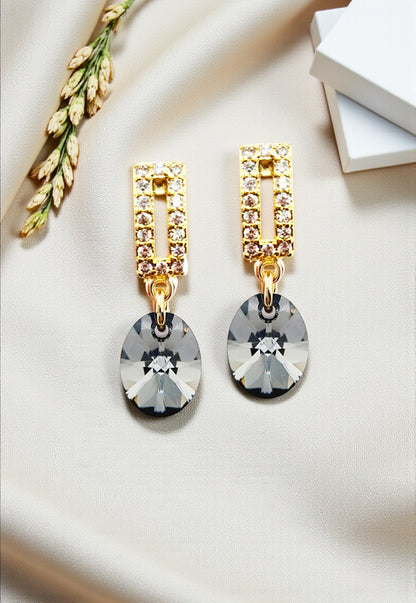 Aros Paulina Baño de Oro 24k Creado con Cristal Swarovski® Silver Night