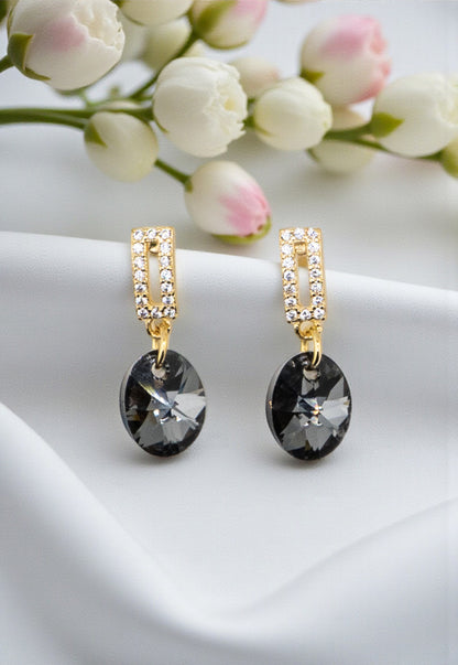 Aros Paulina Baño de Oro 24k Creado con Cristal Swarovski® Silver Night