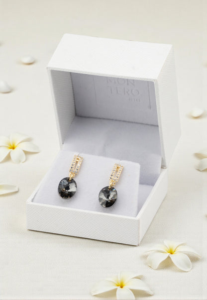 Aros Paulina Baño de Oro 24k Creado con Cristal Swarovski® Silver Night