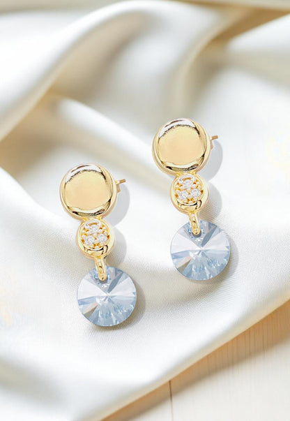 Aros Punto de Luz Gold 24K Cristal Genuino Blue Shade