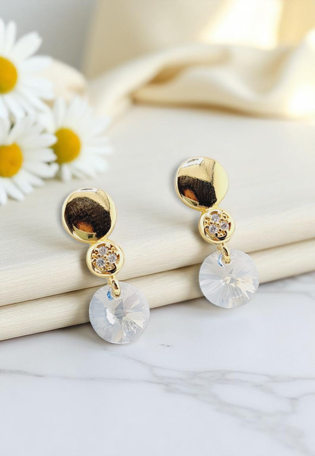 Aros Punto de Luz Gold 24K Cristal Genuino Blue Shade