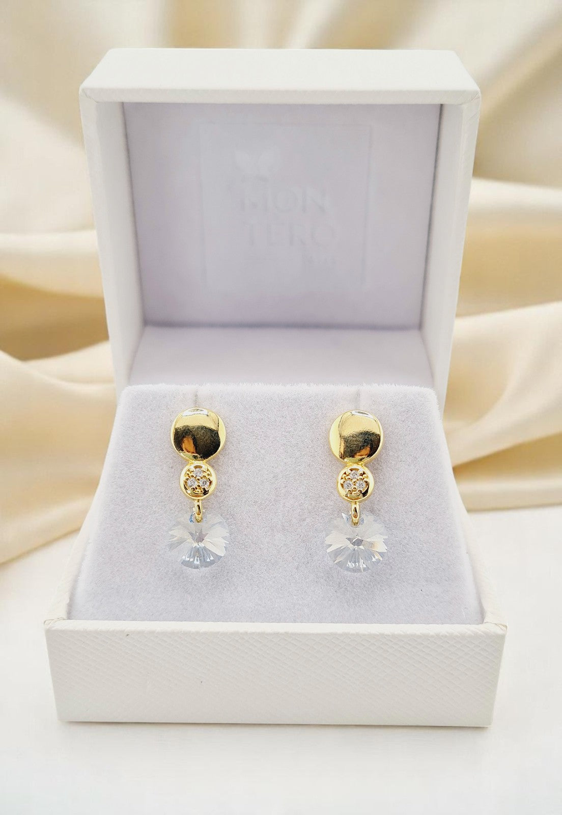 Aros Punto de Luz Gold 24K Cristal Genuino Blue Shade