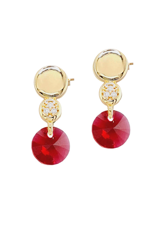 Aros Punto de Luz Gold 24K Cristal Swarovski® Scarlet