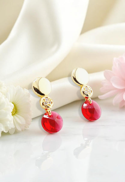 Aros Punto de Luz Gold 24K Cristal Genuino Scarlet