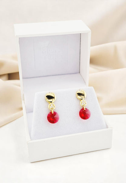 Aros Punto de Luz Gold 24K Cristal Genuino Scarlet