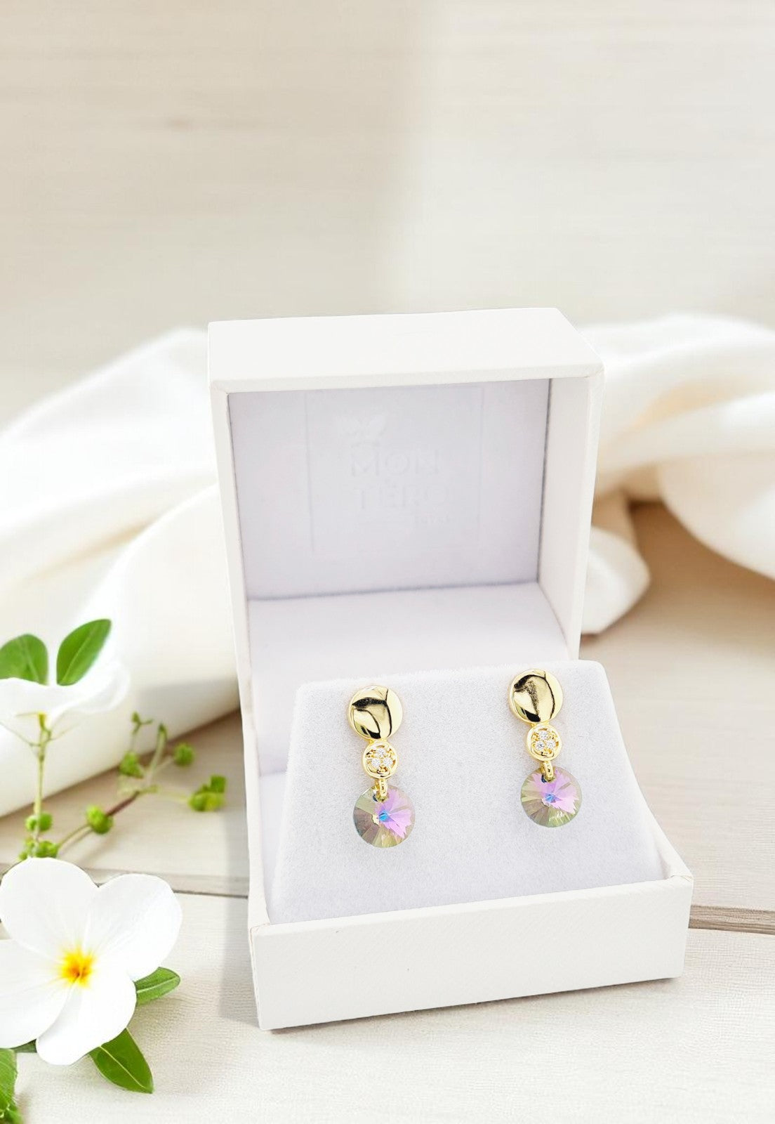 Aros Punto de Luz Gold 24K Cristal Genuino Paradise Shine