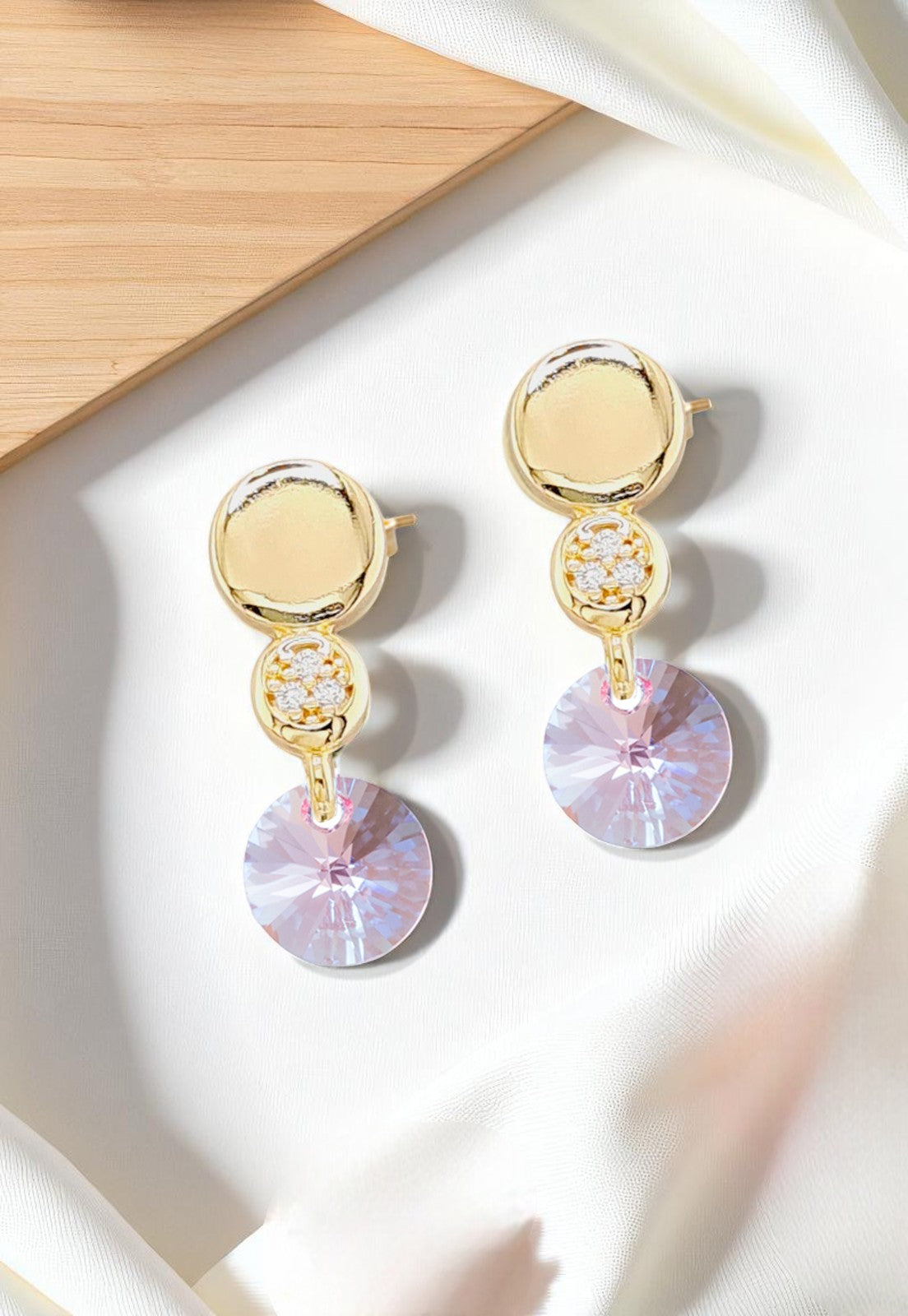 Aros Punto de Luz Gold 24K Cristal Genuino Rose Shimmer