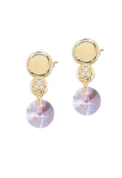 Aros Punto de Luz Gold 24K Cristal Genuino Rose Shimmer