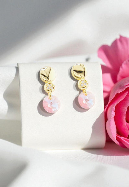 Aros Punto de Luz Gold 24K Cristal Genuino Rose Shimmer