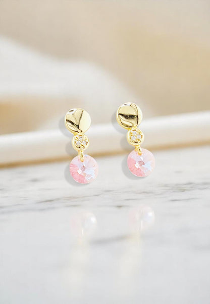 Aros Punto de Luz Gold 24K Cristal Genuino Rose Shimmer