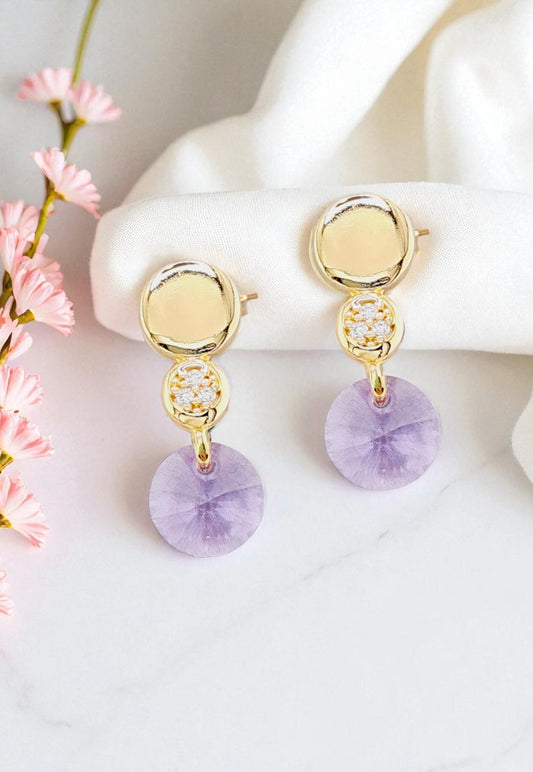 Aros Punto de Luz Gold 24k Cristal Genuino Violeta